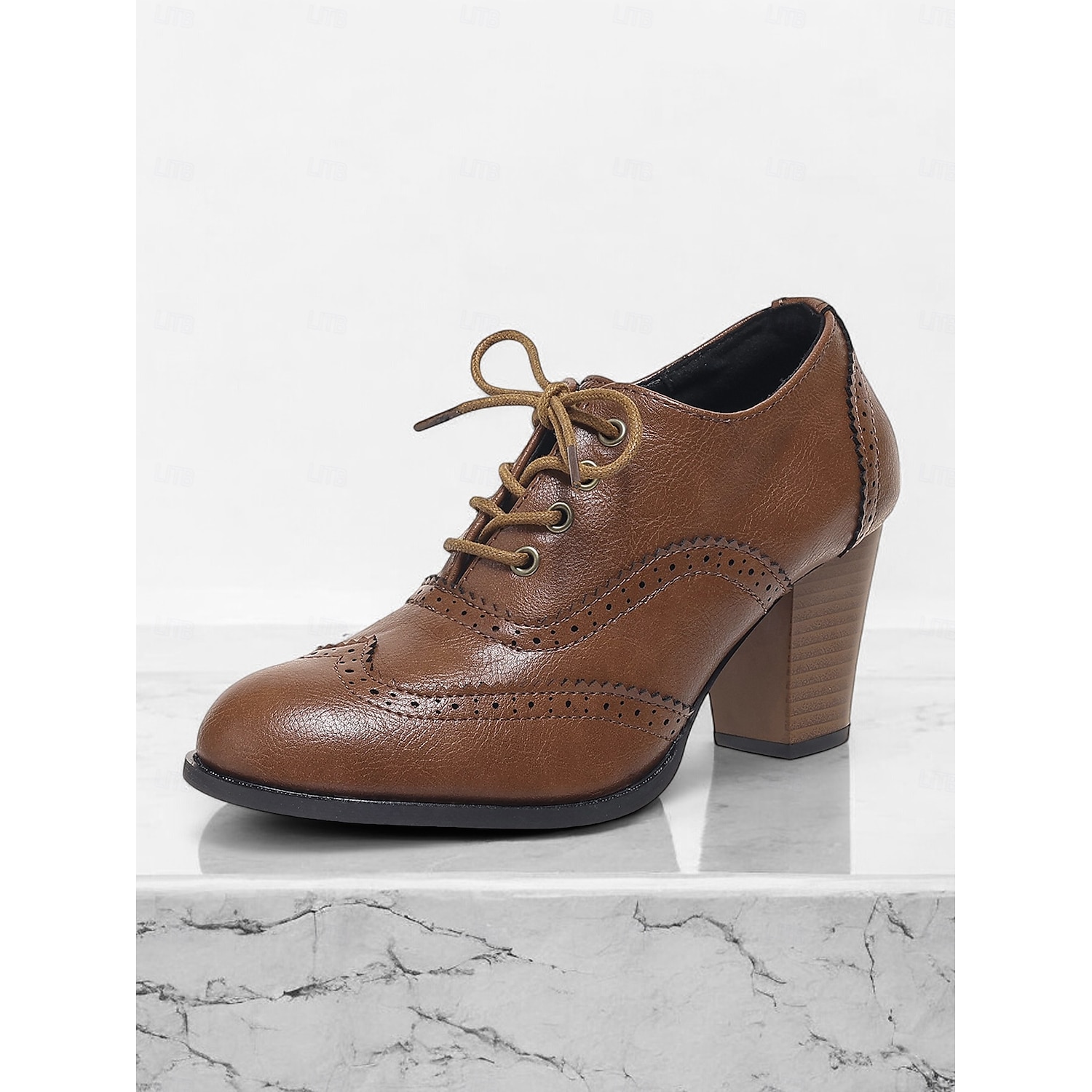 Women's Vintage Lace-Up Brogue Oxford Shoes – Brown Faux Leather Block Heel Dress Shoes for Formal and Casual Occasions 2025