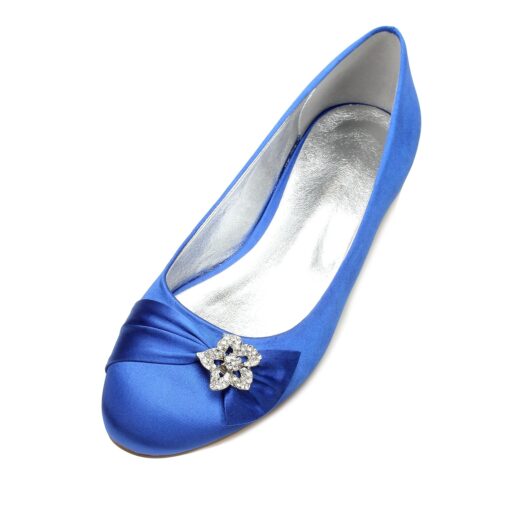 Women's Navy Satin Ballet Flats with Rhinestone Floral Embellishment - Elegant Wedding or Evening Shoes 2025 - Image 7