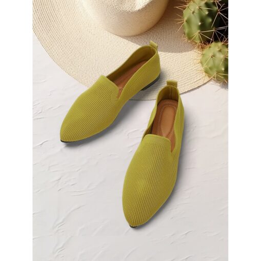 Women's Yellow Knit Slip-On Loafers with Breathable Design for Casual and Everyday Wear 2025