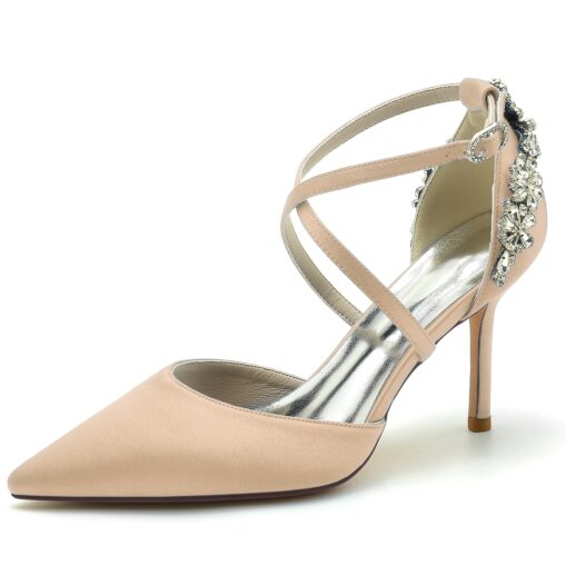 Women's Wedding Shoes Pumps Bridal Shoes Rhinestone Stiletto Pointed Toe Luxurious Satin Cross Strap Wine Black White 2025 - Image 7
