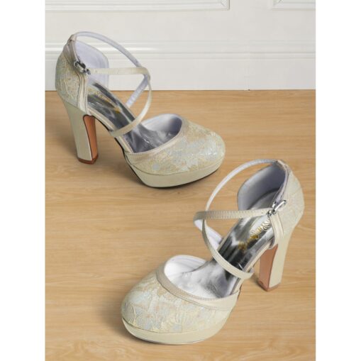 Women's Blue Satin Platform Heels with Crisscross Straps - Elegant Vintage-Style Pumps for Weddings and Formal Occasions 2025 - Image 3
