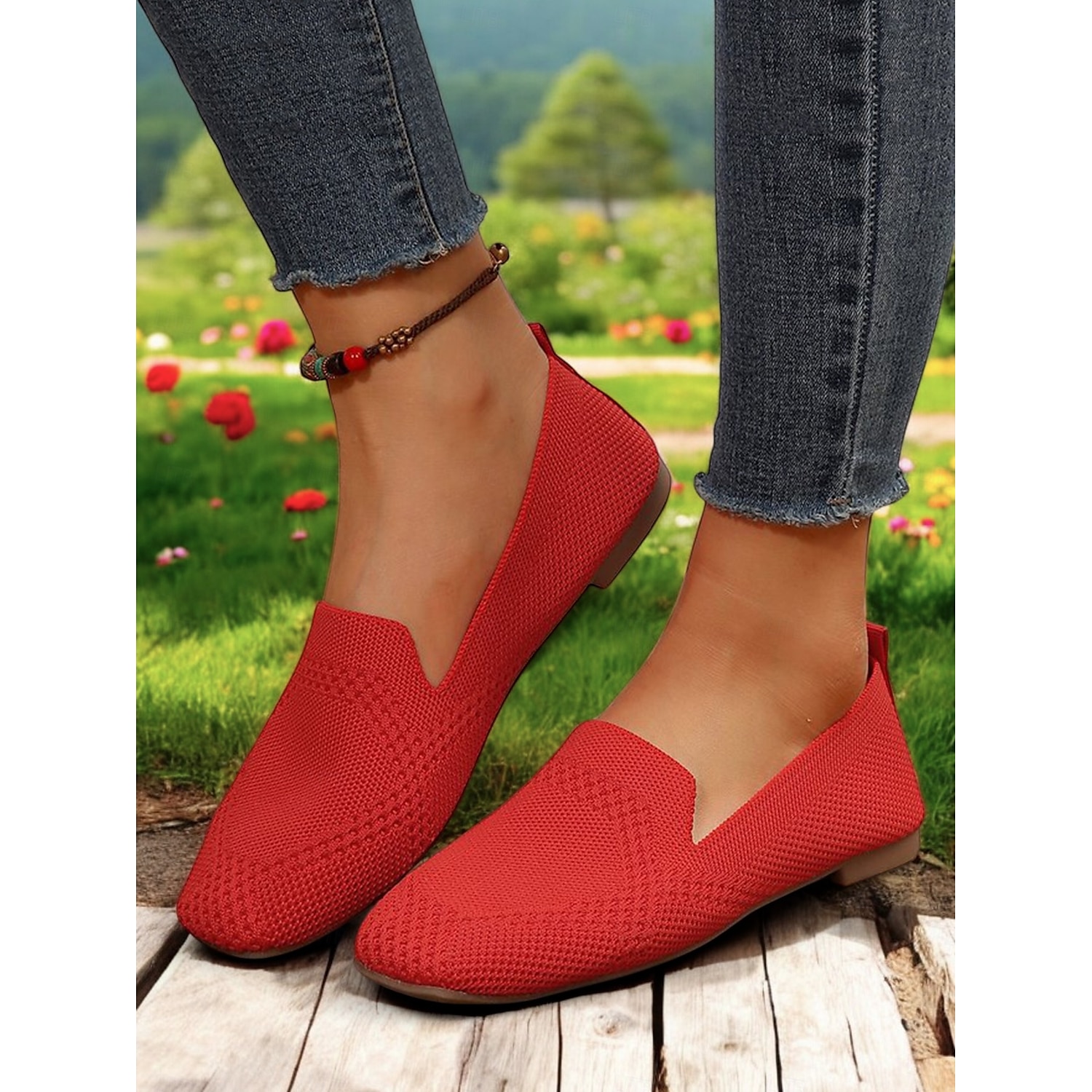 Women's Foldable Yellow Knit Flats with Breathable Design - Lightweight Travel Shoes for Casual and Outdoor Activities 2025 - Image 4