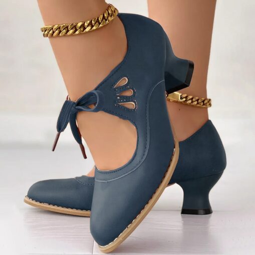Women's Vintage Lace-Up Leather Heels - Elegant Cut-Out Oxford Shoes for Retro and Formal Occasions 2025 - Image 5