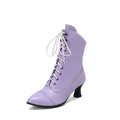 Women's Victorian Lace-Up Ankle Boots – Retro Faux Leather Heeled Boots for Cosplay, Parties, and Daily Wear 2025 - Image 5