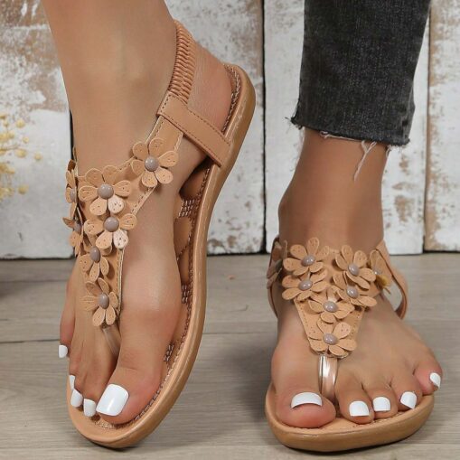 Women's Floral Embellished T-Strap Sandals with Cushioned Sole – Perfect for Casual Summer Outings 2025 - Image 4