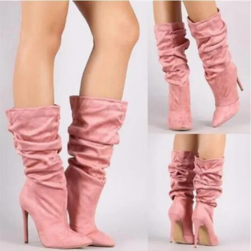 Women's Slouchy Suede Stiletto Boots, High Heel Pointed Toe Mid-Calf Boots in Multiple Colors for Stylish Fall and Winter Outfits 2025 - Image 6