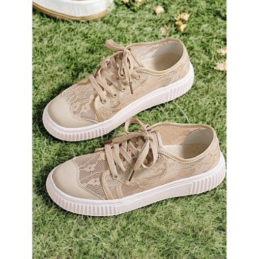Floral Lace Wedding Sneakers for Women – Casual Bridal Shoes with Comfortable Sole and Lace-Up Design 2025 - Image 2