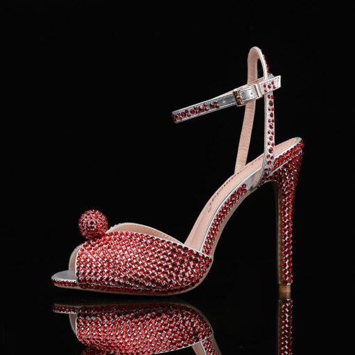 Women's Rhinestone Embellished Stiletto Heel Sandals with Ankle Strap - Sparkling Party Wedding Shoes 2025 - Image 6