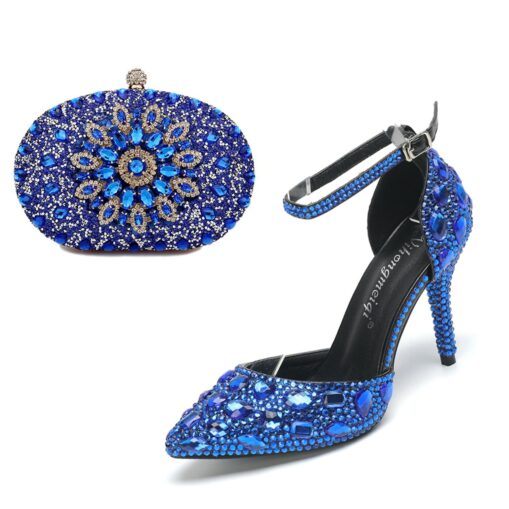 Women's Pink Rhinestone High Heel Bridal Shoes with Matching Clutch Bag – Glamorous Wedding and Party Shoes Set 2025 - Image 4