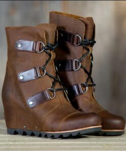 Women's Faux Leather Wedge Boots with Lace-Up Straps - Stylish and Durable Footwear for Outdoor Adventures and Everyday Wear 2025