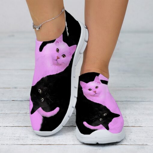 Women's Casual Slip-On Sneakers with Cute Cat Print – Lightweight and Breathable Mesh Shoes for Everyday Wear 2025 - Image 3