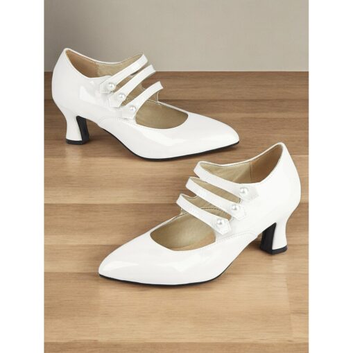 Women's White Vintage Pearl-Embellished Mary Jane Heels – Elegant Strappy Design for Weddings, Parties, and Formal Occasions 2025 - Image 4