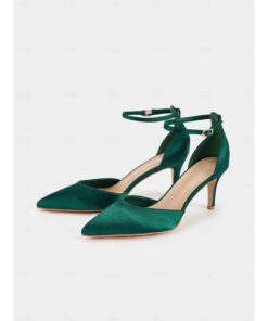 Women's Emerald Green Satin Ankle Strap Heels - Elegant Pointed-Toe Stiletto for Parties, Weddings, and Special Occasions 2025