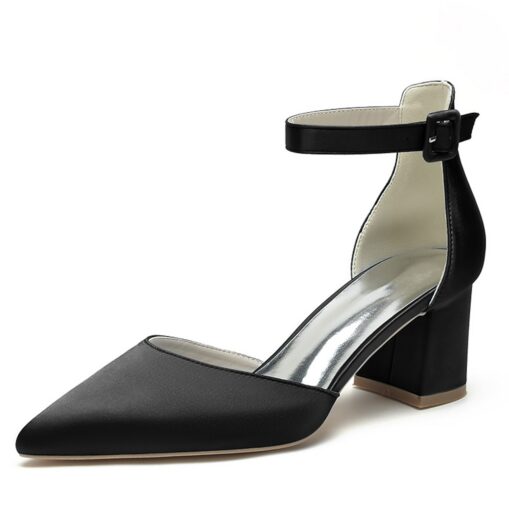 Wedding Shoes for Bride Bridesmaid Women Peep Toe White Ivory Blue Silver Gold Black Green Satin Pumps Block Heel Ankle Strap Wedding Party Valentine' - Image 9