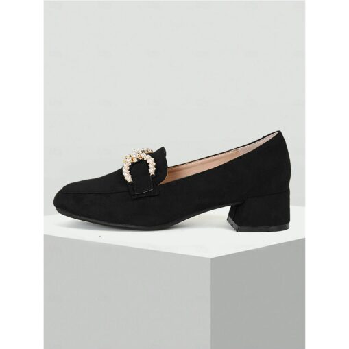 Women's Brown Suede Low Heel Loafers with Pearl Bow Detail - Perfect for Casual and Office Wear 2025 - Image 2
