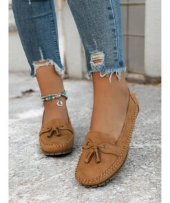 Women's Casual Blue Moccasin Loafers – Soft Suede Slip-On Flats with Tassel Bow Detail, Comfortable Driving Shoes for Everyday Wear 2025