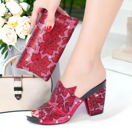 Women's Heels Wedding Shoes Party Bridal Shoes Shoes And Bags Matching Sets Rhinestone Crystal Platform Chunky Heel Peep Toe Elegant Microbial Leather - Image 5