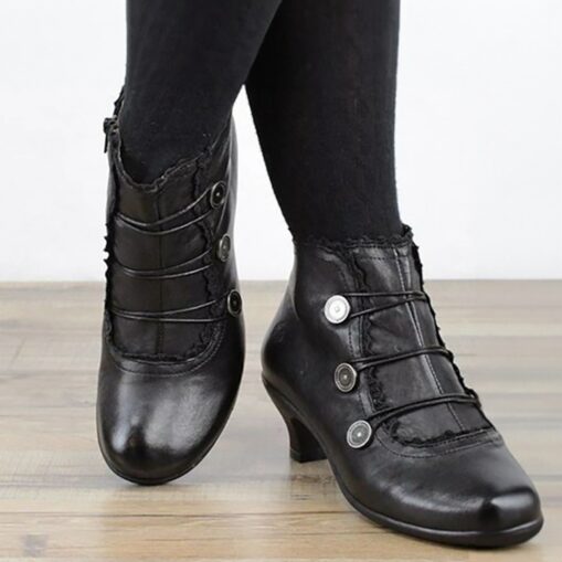 Women's Victorian Black Lace-Trimmed Button Ankle Boots - Perfect for Vintage Themed Events and Casual Elegance 2025