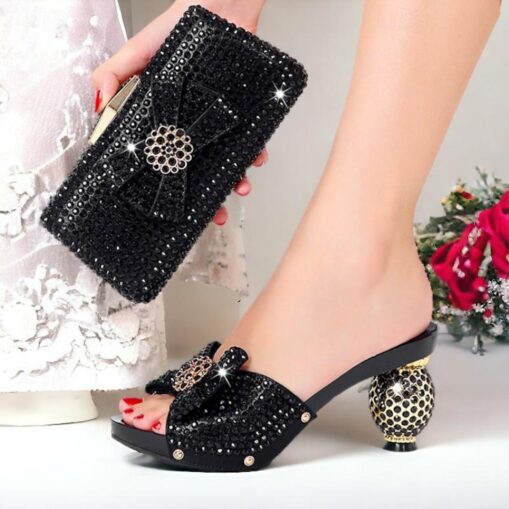 Women's Gold Rhinestone-Embellished Heels with Matching Clutch Bag – Elegant Open-Toe Sandals for Weddings & Special Occasions 2025 - Image 2