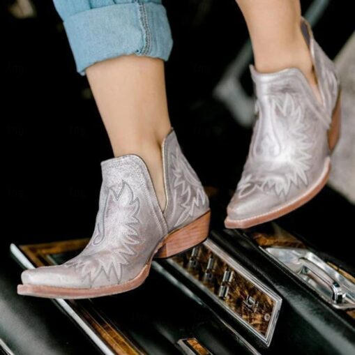 Women's Turquoise Western Ankle Boots with Embroidered Design - Stylish Cowboy Boots for Casual and Country Outfits 2025 - Image 3