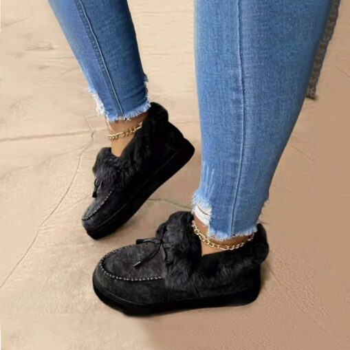 Women's Fur-Lined Moccasin Loafers - Cozy Slip-On Winter Shoes with Plush Trim and Suede Finish 2025 - Image 4