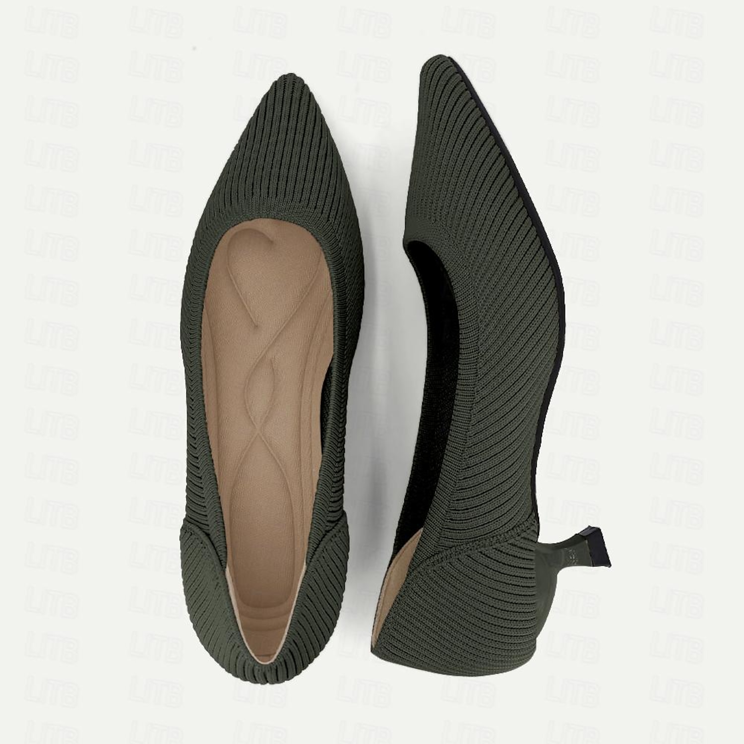 Women's Heels Plus Size Flyknit Shoes Outdoor Work Daily Striped Kitten Heel Pointed Toe Fashion Classic Comfort Walking Tissage Volant Loafer Almond - Image 5