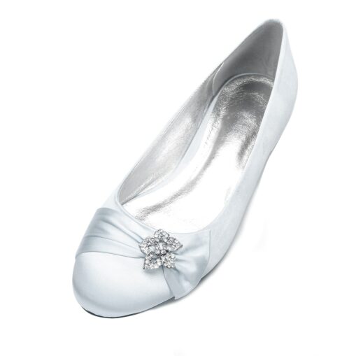 Women's Navy Satin Ballet Flats with Rhinestone Floral Embellishment - Elegant Wedding or Evening Shoes 2025 - Image 4