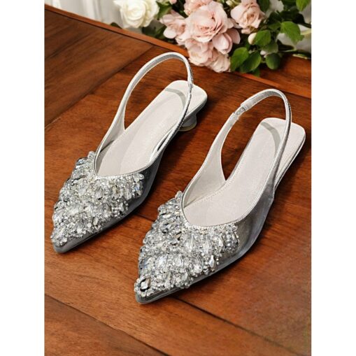 Slingback Wedding Shoes with Beaded Detail for Women - Ivory Crystal-Embellished Flats for Bridal Occasions 2025 - Image 2