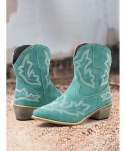 Women's Turquoise Western Cowboy Boots with Intricate Floral Embroidery, Perfect for Country-Themed Events and Casual Wear 2025