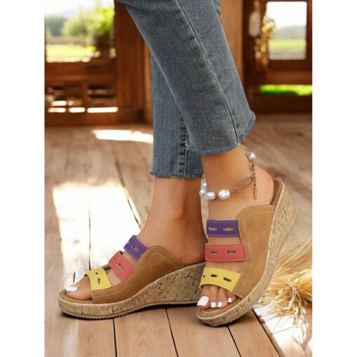 Multi-Colored Wedge Sandals for Women – Stylish Open-Toe Slide Sandals with Comfortable Platform for Casual Summer Outfits 2025 - Image 3