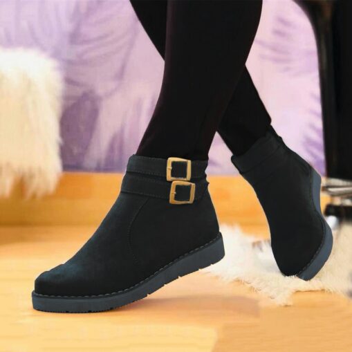 Women's Boots Suede Shoes Plus Size Outdoor Office Daily Booties Ankle Boots Winter Buckle Flat Heel Round Toe Casual Walking Faux Suede Zipper Light