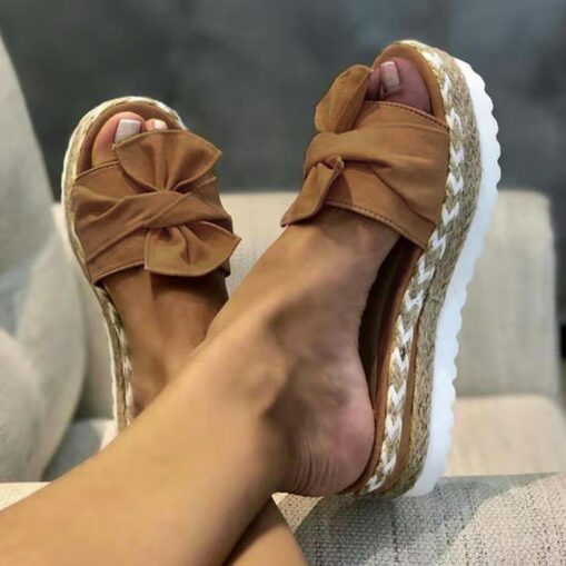 Women's White Bow Espadrille Platform Sandals – Casual Summer Slide-On Wedges with Braided Jute Sole 2025 - Image 5