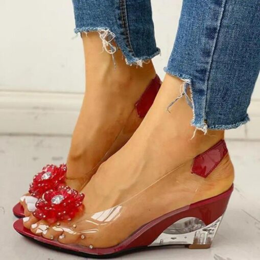 Women's Transparent Wedge Sandals with Floral Rhinestone Decoration – Stylish Open-Toe Shoes for Summer, Parties, and Special Occasions 2025 - Image 4