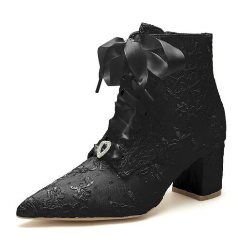 Women's Wedding Shoes Boots Ladies Shoes Valentines Gifts Heel Boots Party Booties Ankle Boots Bridal Shoes Bridesmaid Shoes Rhinestone Lace Embroider - Image 4