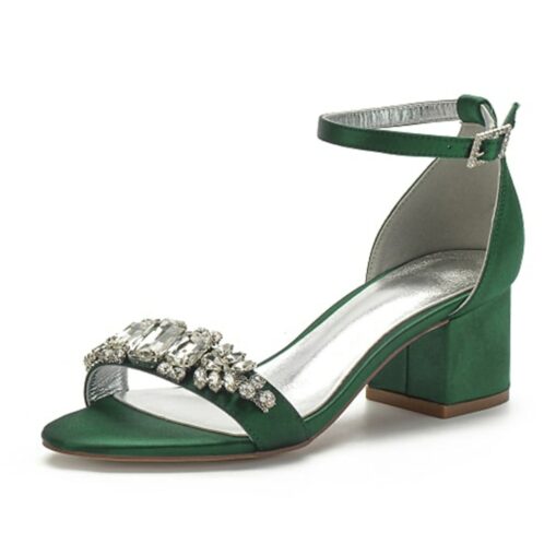 Women's White Blue Rhinestone Embellished Block Heel Wedding Sandals with Ankle Strap - Comfortable Low Heel Elegant Bridal and Evening Shoes 2025 - Image 10