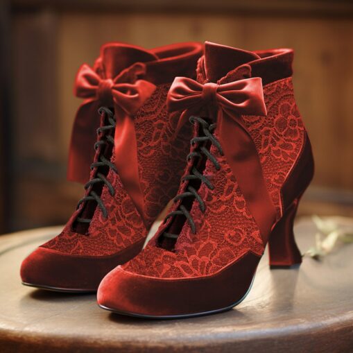 Women's Victorian Green Lace Ankle Boots with Ribbon Ties - Perfect for Vintage Themed Events and Costume Parties 2025 - Image 2