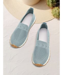 Women's Light Blue Knit Slip-On Sneakers with Breathable Design for Walking and Casual Wear 2025