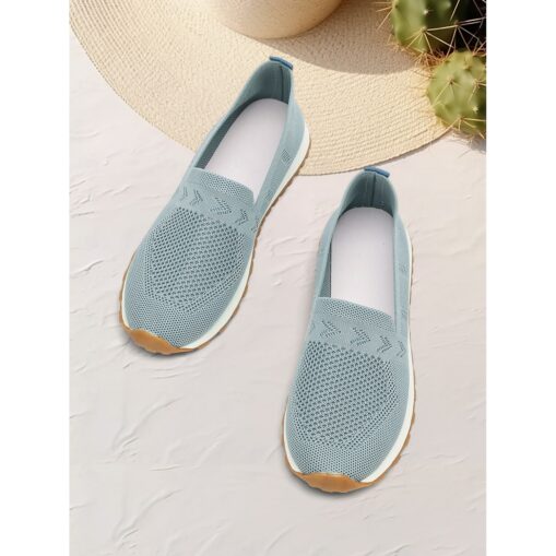 Women's Light Blue Knit Slip-On Sneakers with Breathable Design for Walking and Casual Wear 2025