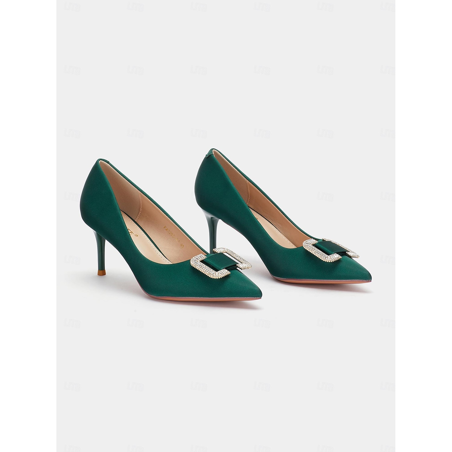Elegant Green Satin Pumps with Rhinestone Buckle for Women: Perfect for Weddings and Formal Events 2025