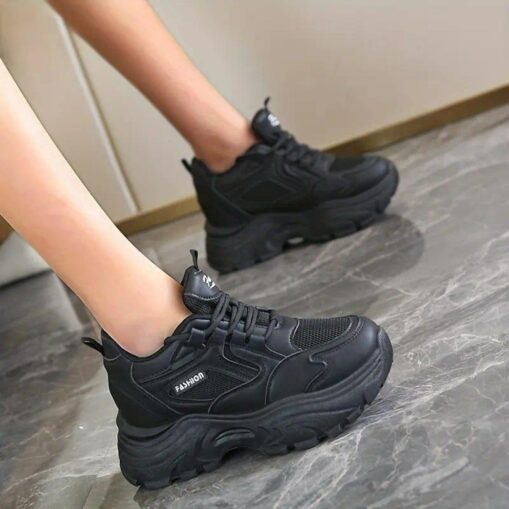Women's Sneakers Platform Sneakers Outdoor Solid Color Summer Flat Heel Round Toe Fashion Sporty Casual Walking Mesh PU Lace-up Black White 2025 - Image 2