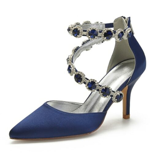 Purple Satin Women's High Heel Shoes with Rhinestone Embellishments and Ankle Straps for Weddings and Formal Events 2025 - Image 10