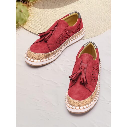 Women's Sneakers Slip-Ons Plus Size Platform Sneakers Slip-on Sneakers Outdoor Daily Solid Color Tassel Flat Heel Round Toe Elegant Fashion Comfort Su - Image 2