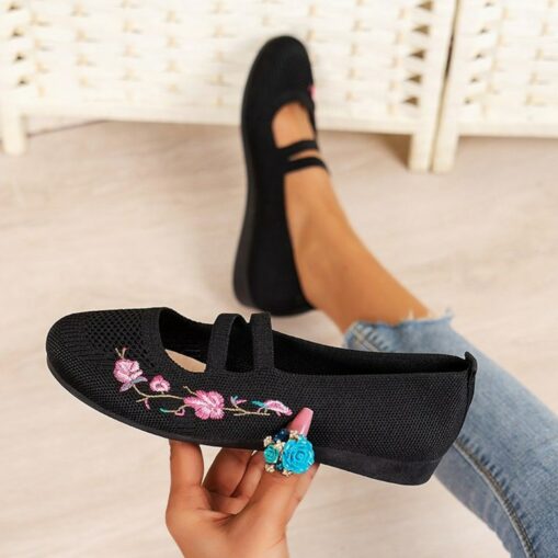 Women's Flats Plus Size Comfort Shoes Daily Summer Embroidery Flat Heel Round Toe Casual Minimalism Tissage Volant Loafer Wine Black Dark Blue 2025 - Image 3