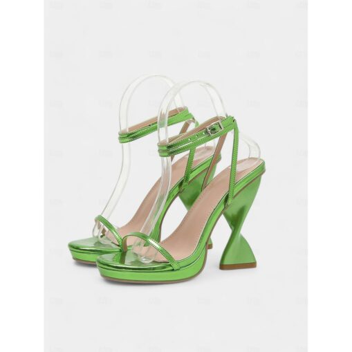 Women's Metallic Purple Strappy Sandals with Sculptural Heels and Ankle Wrap – Bold High Heels for Parties and Special Occasions 2025 - Image 2