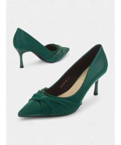 Elegant Women's Pointed Toe Green Kitten Heels with Twist Knot Detail - Perfect for Office, Formal Events, and Party Wear 2025
