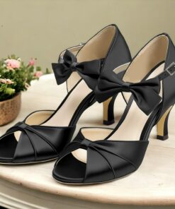 Women's Heels Wedding Shoes Dress Shoes Wedding Party Wedding Sandals Bowknot Kitten Heel Stiletto Round Toe Peep Toe Elegant Satin Black White Dark P