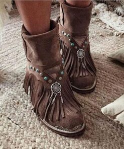 Women's Boho Fringe Ankle Boots with Dreamcatcher Charm, Perfect for Festival Wear and Casual Outfits 2025
