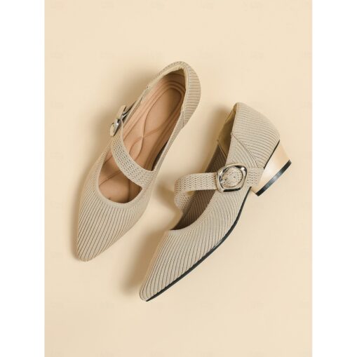 Women's Mary Jane Knit Shoes with Buckle Strap – Comfortable and Elegant Low Heel Pumps for Casual or Office Wear 2025 - Image 2