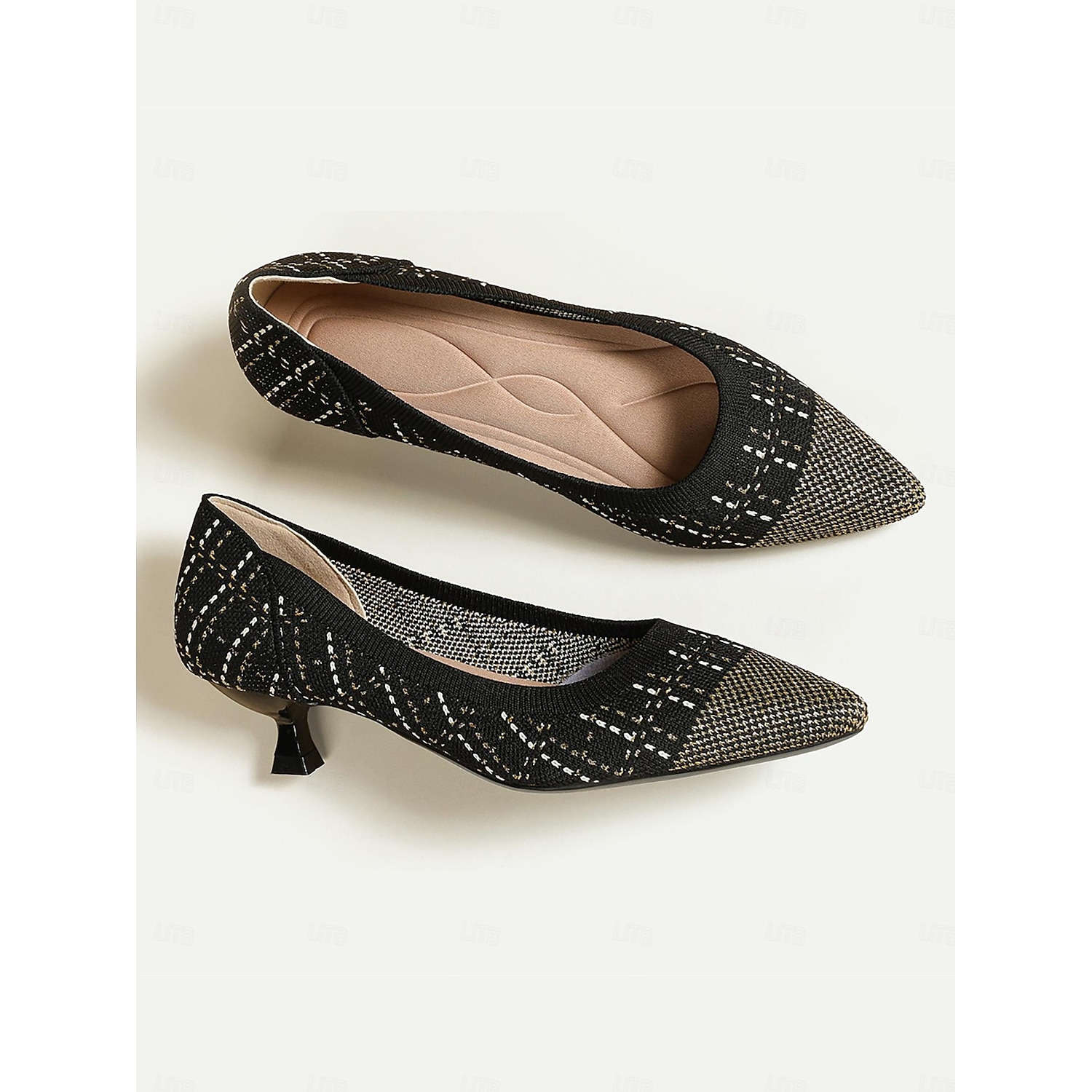 Women's Pumps Plus Size Flyknit Shoes Outdoor Daily Striped Kitten Heel Pointed Toe Fashion Classic Casual Walking Tissage Volant Loafer Black Beige 2025 - Image 2
