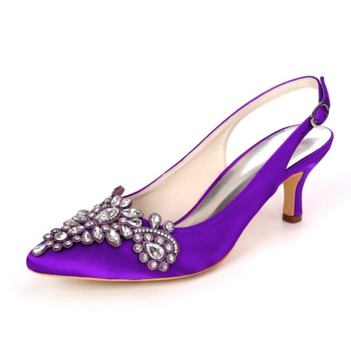 Women's Champagne Satin Slingback Heels with Rhinestone Embellishments - Elegant Bridal Shoes for Weddings and Formal Events 2025 - Image 8